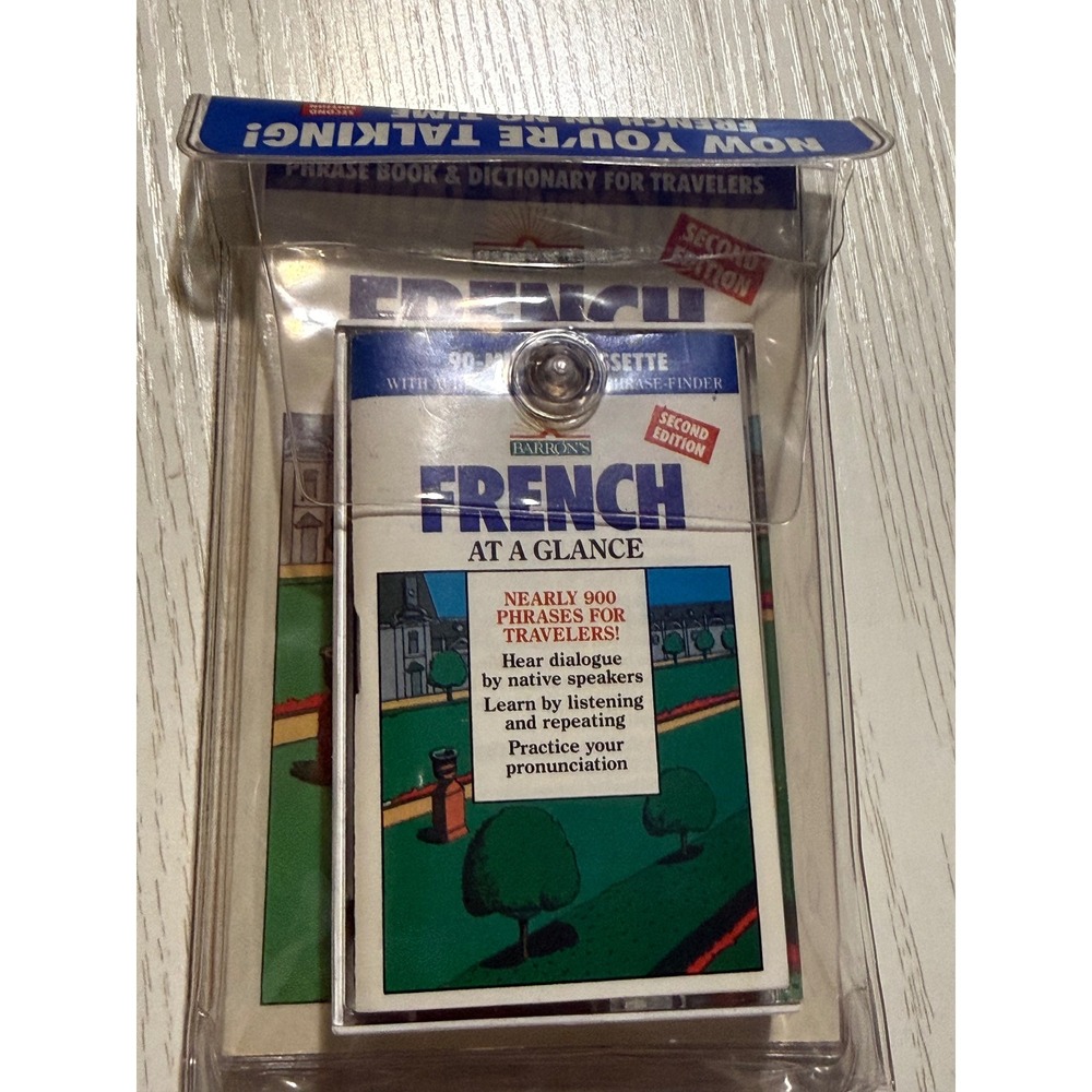 Barron's French At A Glance 2nd Ed Phrase Book Dictionary & Audio Cassette Tape